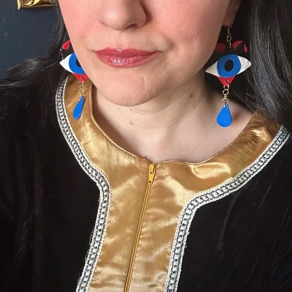 Handmade clay evil eye sacred heart earrings - Picture 5 of 5